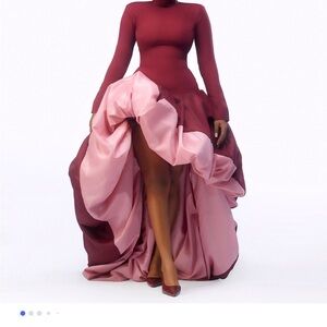 Asymmetrical Burgundy and Pink Dress